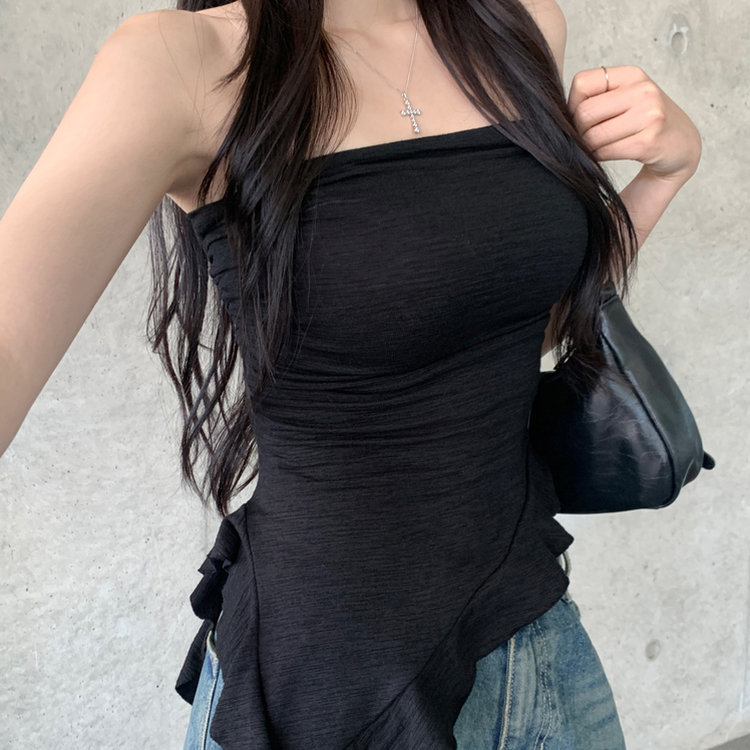 アンバランスフリルレイヤードトップ BLACK