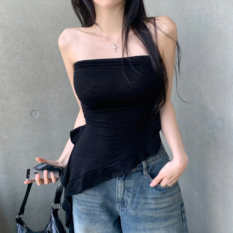 アンバランスフリルレイヤードトップ BLACK