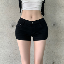 쿠이 쫀쫀 스판 로우 숏 팬츠 반바지 베이직팬츠 검정