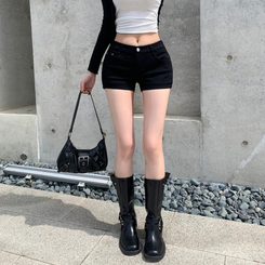 쿠이 쫀쫀 스판 로우 숏 팬츠 반바지 베이직팬츠 검정
