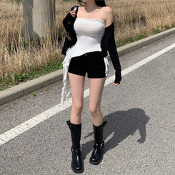 쿠이 쫀쫀 스판 로우 숏 팬츠 반바지 베이직팬츠 검정