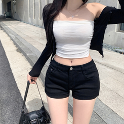 쿠이 쫀쫀 스판 로우 숏 팬츠 반바지 베이직팬츠 검정