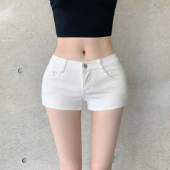 쿠이 쫀쫀 스판 로우 숏 팬츠 반바지 베이직팬츠 화이트