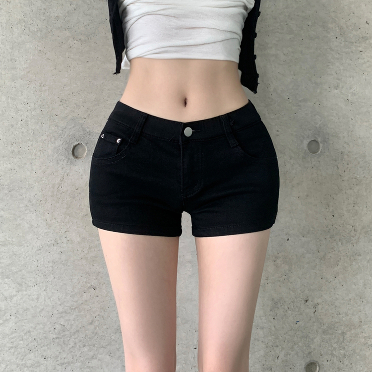 쿠이 쫀쫀 스판 로우 숏 팬츠 반바지 베이직팬츠 검정