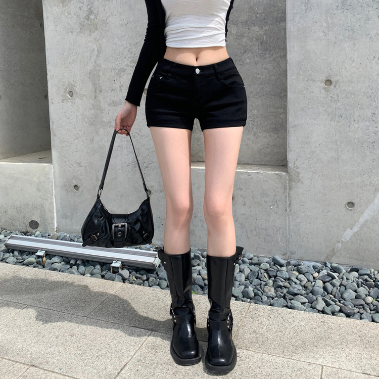 쿠이 쫀쫀 스판 로우 숏 팬츠 반바지 베이직팬츠 검정