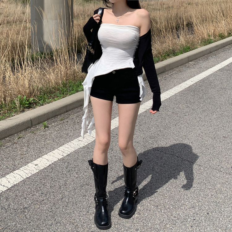 쿠이 쫀쫀 스판 로우 숏 팬츠 반바지 베이직팬츠 검정