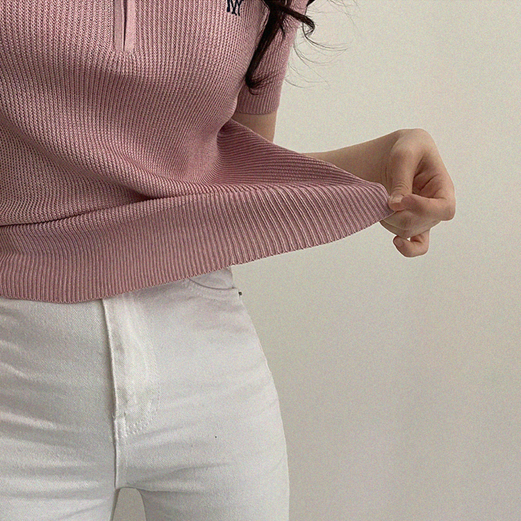 刺繍ジップアップカラーニット(5color) PINK