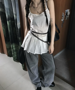 ファッション雑貨 レイヤードダブルベルト BLACK