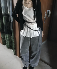 ファッション雑貨 レイヤードダブルベルト BLACK