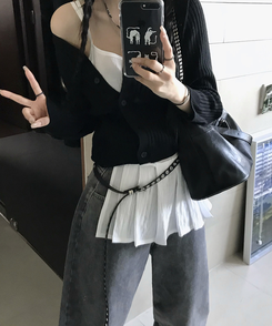 ファッション雑貨 レイヤードダブルベルト BLACK