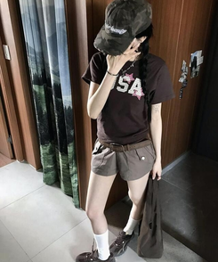 ショートパンツ ポケットショートパンツ BROWN
