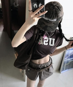 ショートパンツ ポケットショートパンツ BROWN