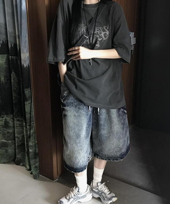 ショートパンツ ワイドウォッシングバミューダパンツ BLUE