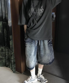 ショートパンツ ワイドウォッシングバミューダパンツ BLUE