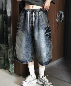 ショートパンツ ワイドウォッシングバミューダパンツ BLUE