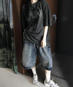 ショートパンツ ワイドウォッシングバミューダパンツ BLUE