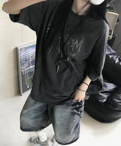 ショートパンツ ワイドウォッシングバミューダパンツ BLUE