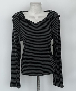 フード ストライプフードTシャツ