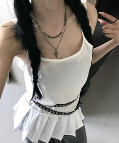 ノースリーブ リネンレイヤードキャミソール WHITE