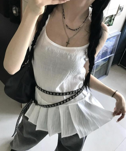 ノースリーブ リネンレイヤードキャミソール WHITE