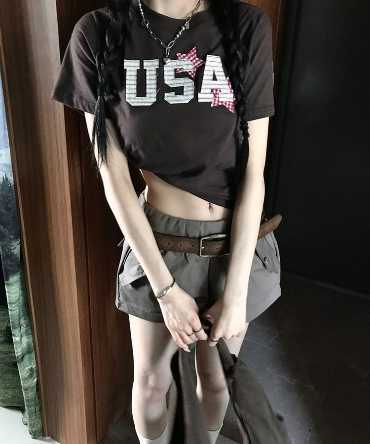 スタークロップ半袖Tシャツ BROWN