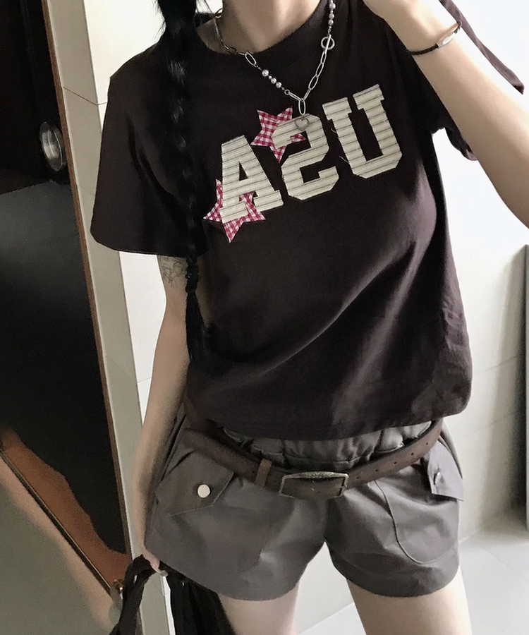 スタークロップ半袖Tシャツ BROWN