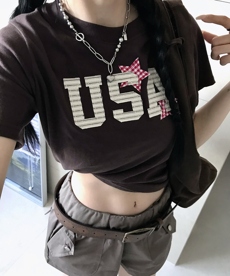 スタークロップ半袖Tシャツ BROWN