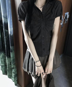 シャツ シャーリング半袖シャツ BLACK
