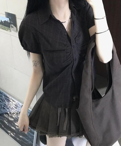 シャツ シャーリング半袖シャツ BLACK