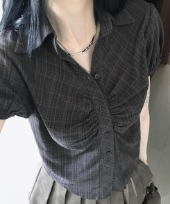 シャツ シャーリング半袖シャツ BLACK