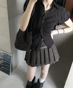シャツ シャーリング半袖シャツ BLACK