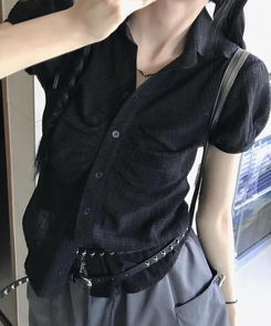 シャツ シャーリング半袖シャツ BROWN