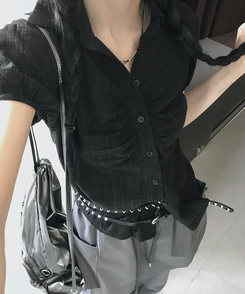 シャツ シャーリング半袖シャツ BROWN