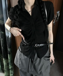 シャツ シャーリング半袖シャツ BROWN