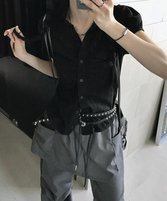 シャツ シャーリング半袖シャツ BROWN