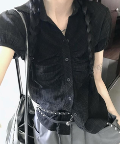 シャツ シャーリング半袖シャツ BROWN
