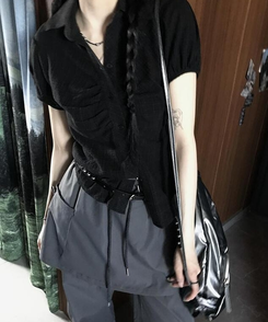 シャツ シャーリング半袖シャツ BROWN
