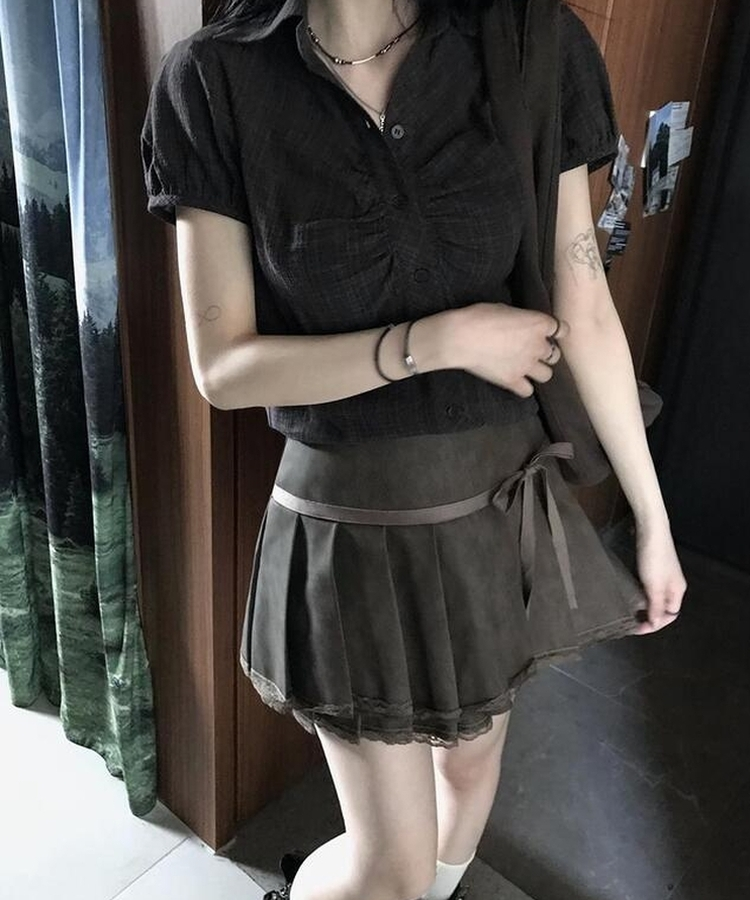 シャーリング半袖シャツ BLACK