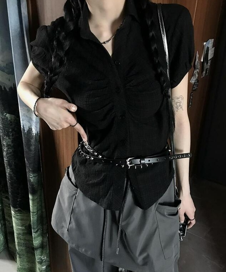 シャーリング半袖シャツ BROWN