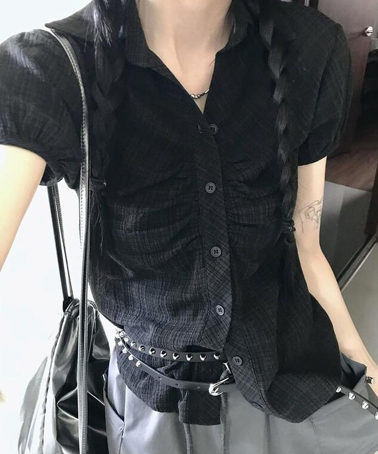 シャーリング半袖シャツ BROWN