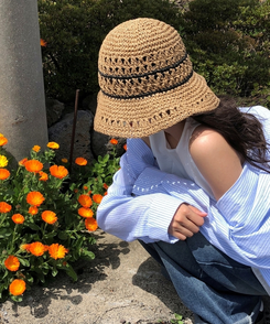 ヘアアクセサリー ビーチラタン麦わら帽子 BROWN