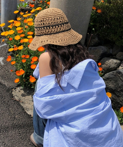 ヘアアクセサリー ビーチラタン麦わら帽子 BROWN