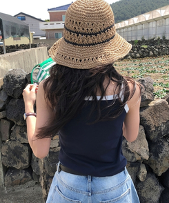 ヘアアクセサリー ビーチラタン麦わら帽子 BROWN