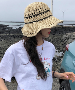ヘアアクセサリー ビーチラタン麦わら帽子 BEIGE
