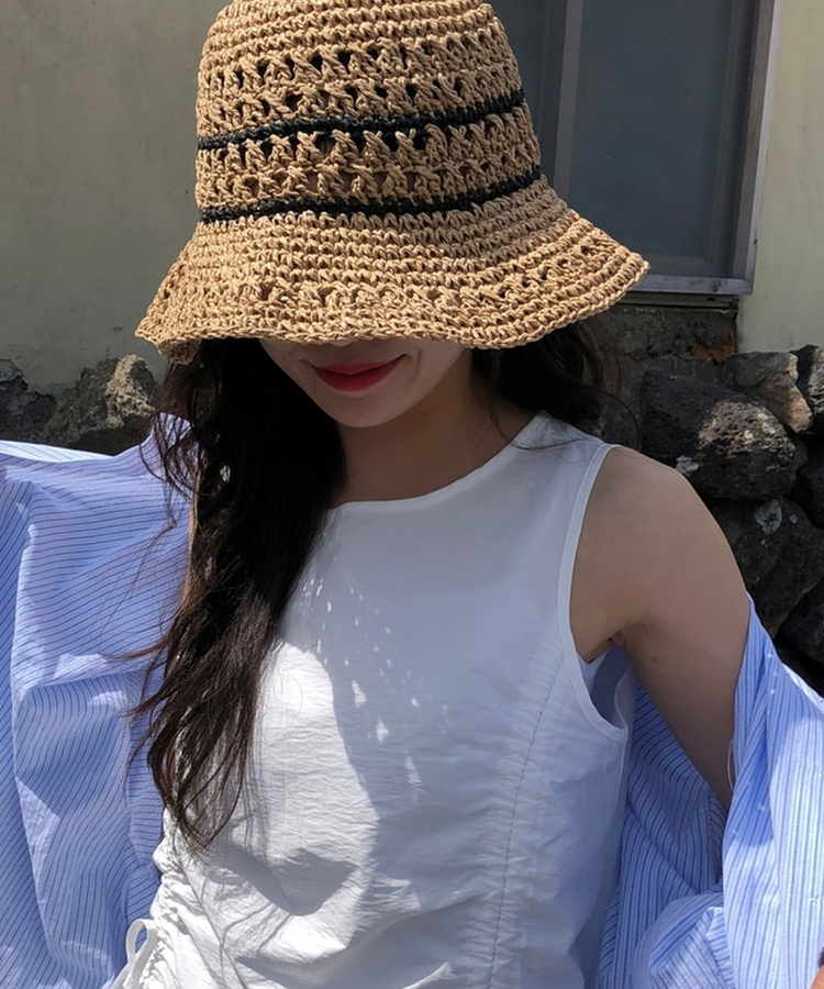ヘアアクセサリー ビーチラタン麦わら帽子 BROWN