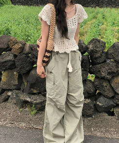 バッグ ストライプニットショルダートートバッグ BROWN