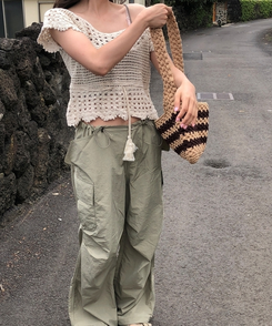 バッグ ストライプニットショルダートートバッグ BROWN