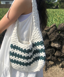 バッグ ストライプニットショルダートートバッグ GREEN
