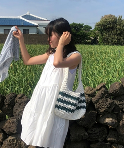バッグ ストライプニットショルダートートバッグ GREEN