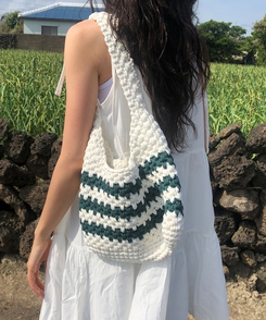 バッグ ストライプニットショルダートートバッグ GREEN